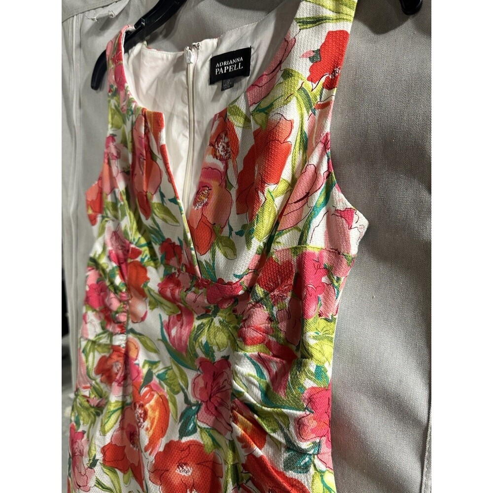 Adrianna Papell White Midi Dress with Red & Pink Floral Print - Picture 3 of 7